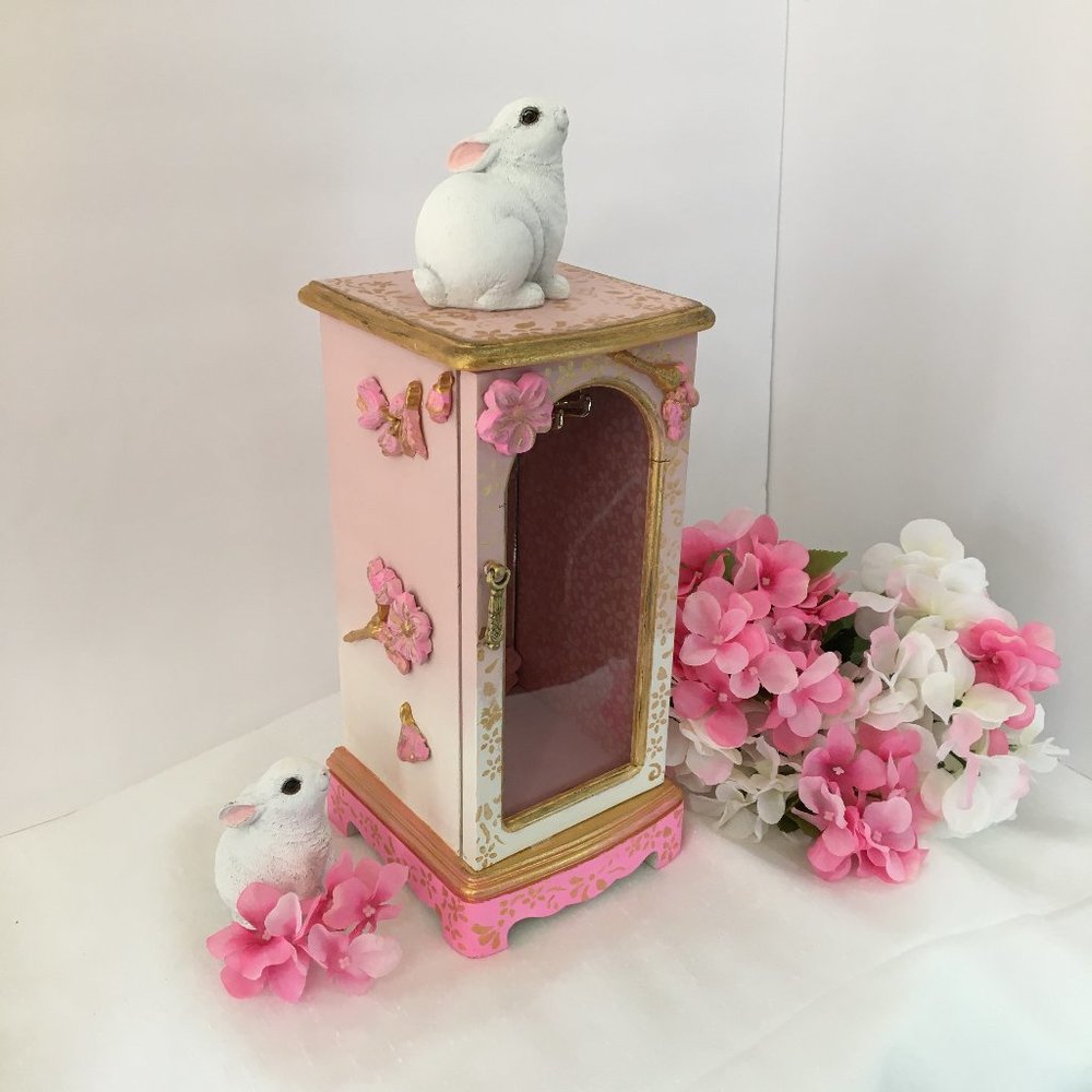 Vintage Wood Jewelry Box Refinished Upcycled Pink - Picture 2 of 14